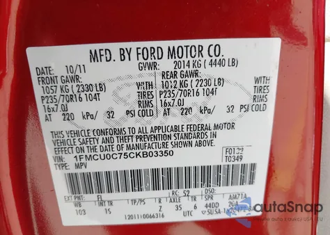 2012 Ford Escape Xls z USA, uszkodzony, nr VIN 1FMCU0C75CKB03350